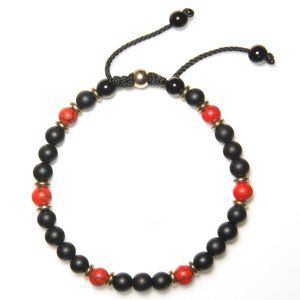 Women's Draw String Bracelet Matte Onyx, Red Howli